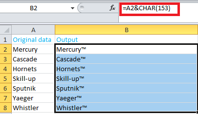 How to add text or character to every cell in Microsoft Excel