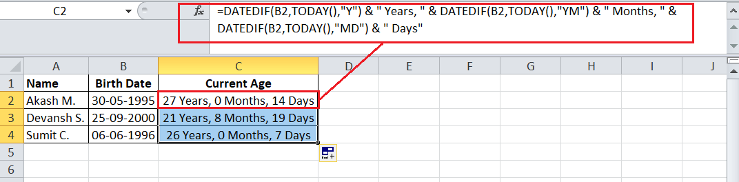 How to calculate age in Excel