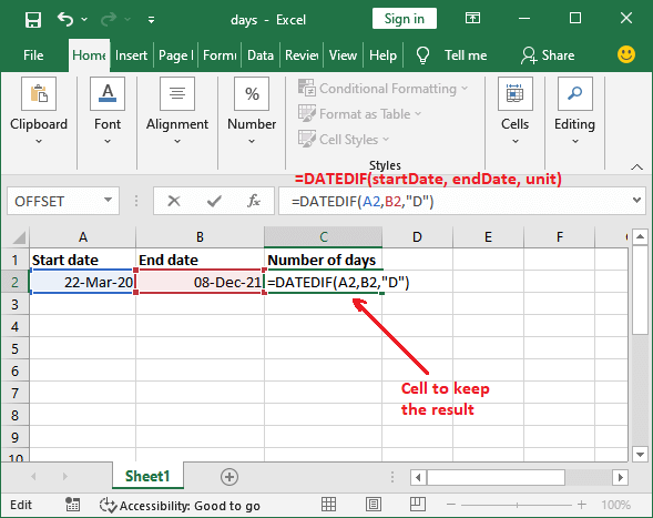 how-to-calculate-number-of-days-between-two-dates-in-excel-javatpoint