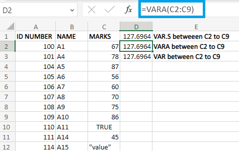 How to calculate Variance in Excel