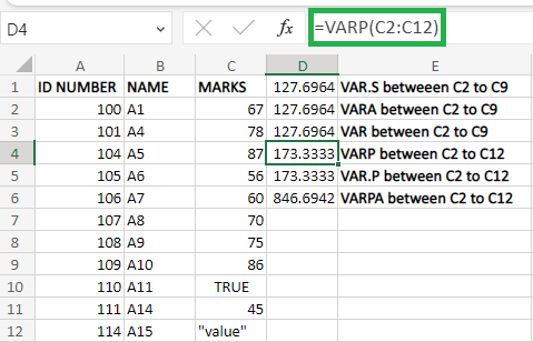 How to calculate Variance in Excel