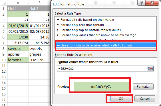 How to compare two columns in Microsoft Excel for matches and differences