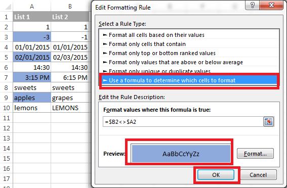 How to Cross-check two lists for discrepancies in MS Excel