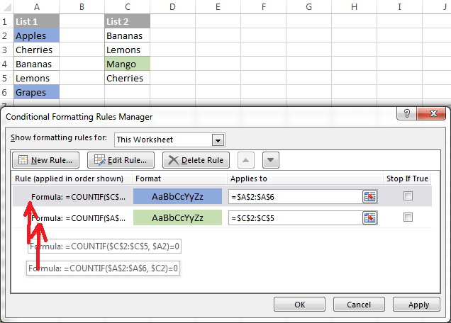 How to Cross-check two lists for discrepancies in MS Excel