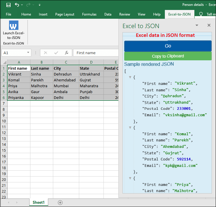 excel to json online