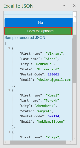 convert json to excel