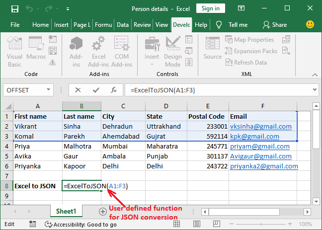 converting excel to json