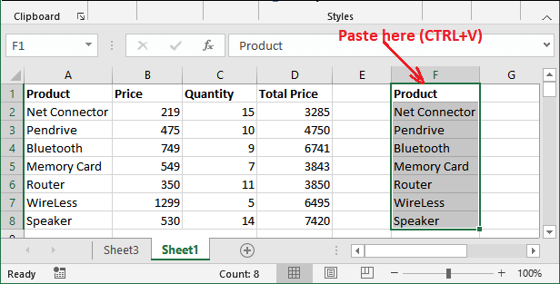 How to copy paste data in Excel