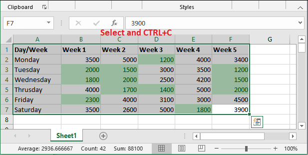 How to copy paste data in Excel