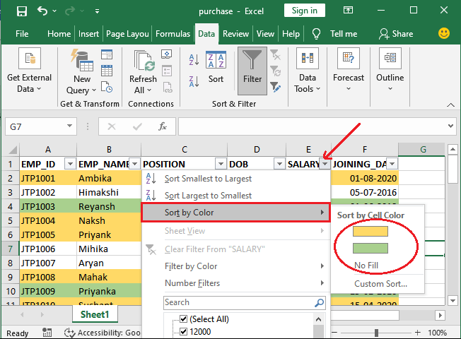 count by color excel 2016