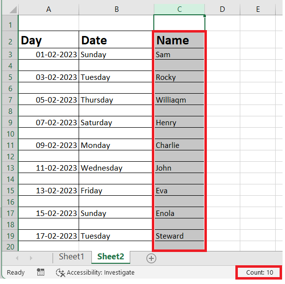 How to count non-empty cells in Excel