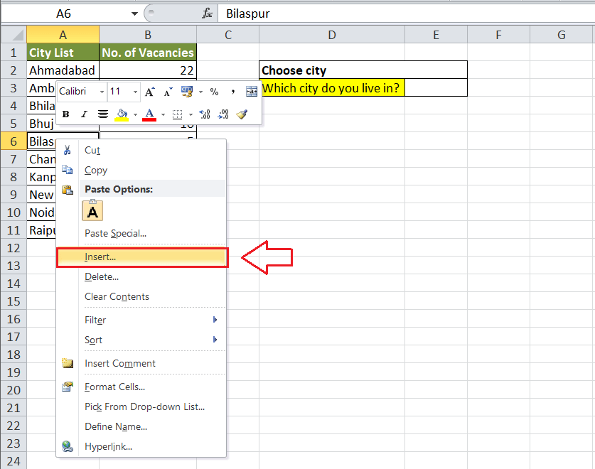 How to create a drop-down list in Excel