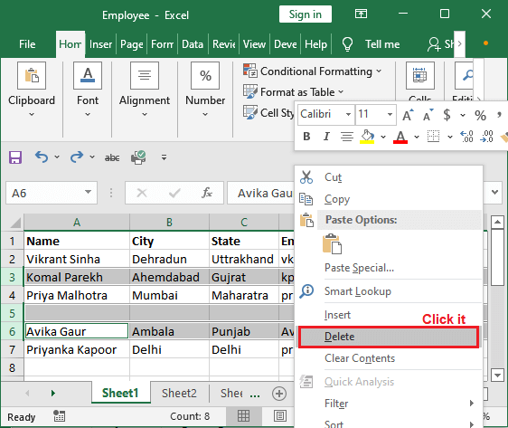 How to delete rows in Excel?