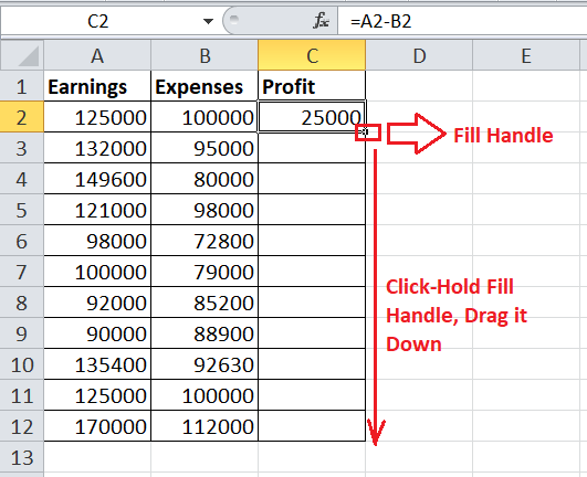 How to do subtraction in Excel