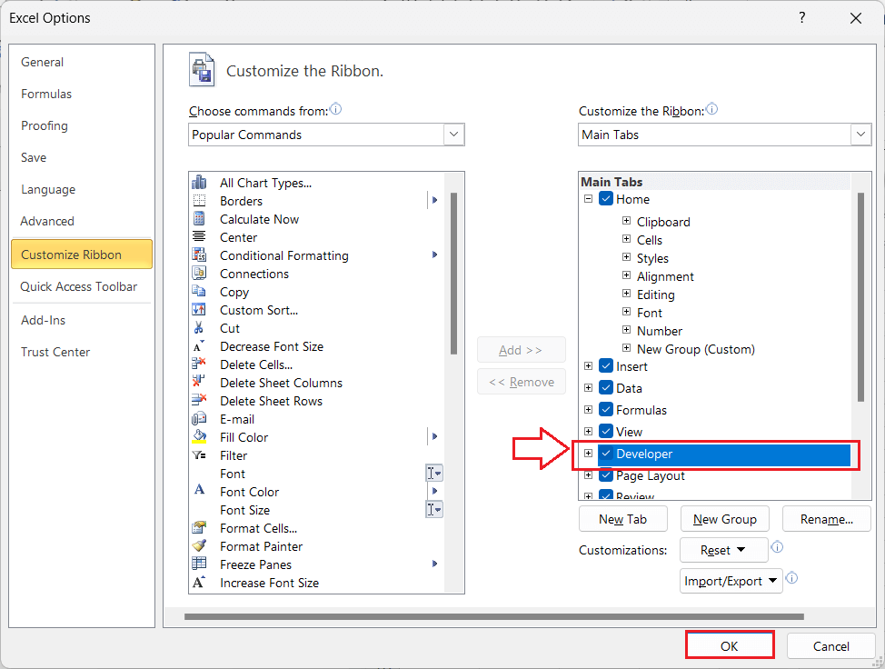 How to enable the developer tab in excel