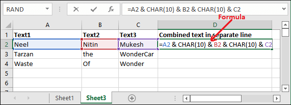 How to go to next line in excel - javatpoint