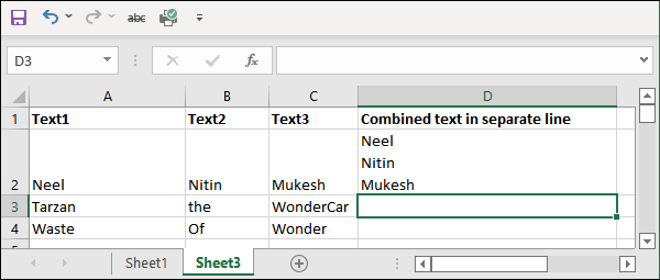 How to go to next line in excel?