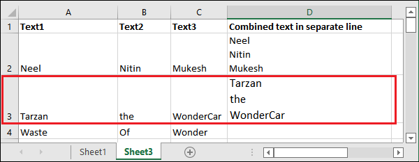 How to go to next line in excel?