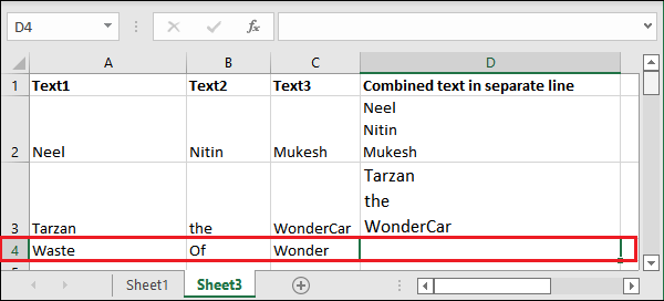 How to go to next line in excel?