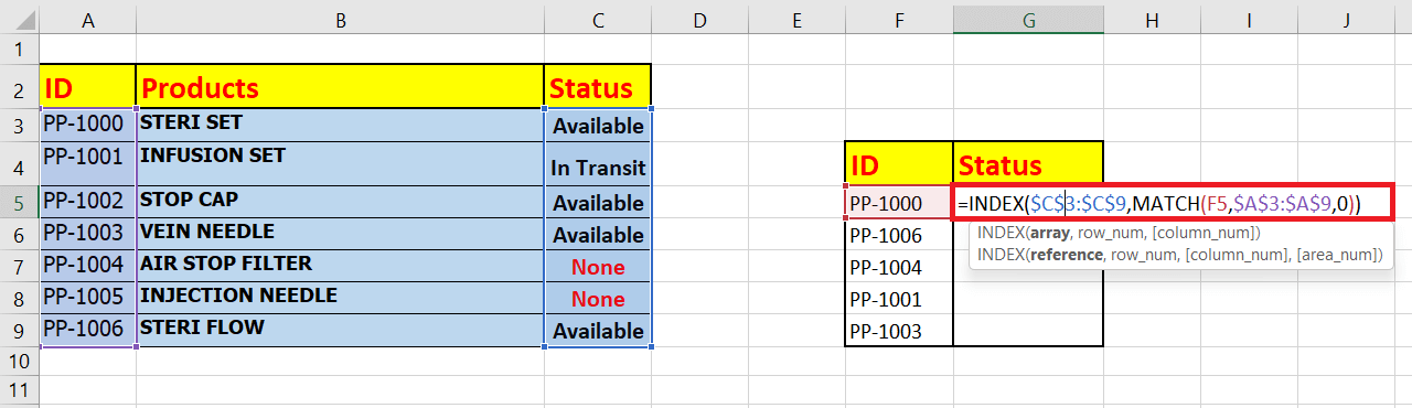 How to implement Left LOOKUP in Excel