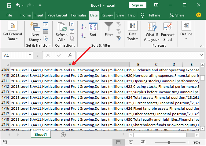 How to import the data from CSV file in Excel