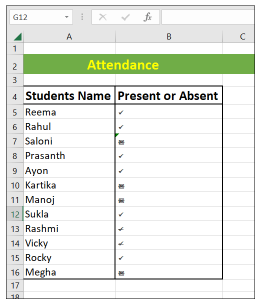 How to insert a tick symbol and cross mark in Excel