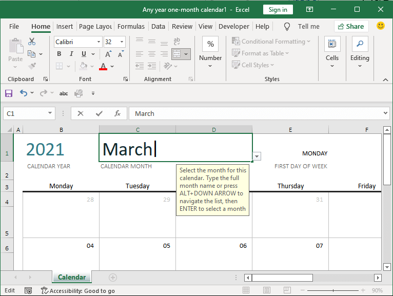 How to insert calendar in excel?