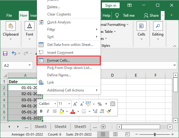 How to insert date in Excel?
