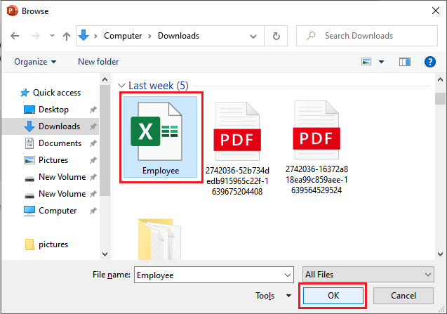 How to insert Excel file in ppt?