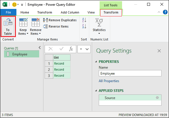 no json option under get and transform excel 2016