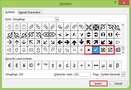 How to Automate or Insert a Tick or a Cross Mark on Microsoft