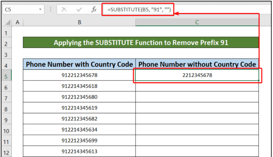 How to remove 91 from mobile number in excel