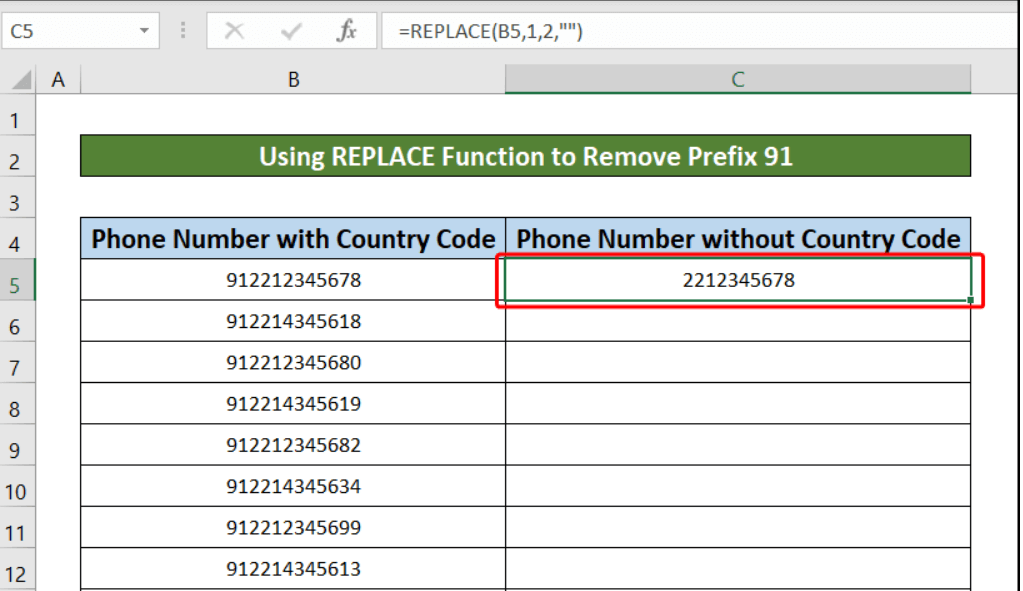 How to remove 91 from mobile number in excel