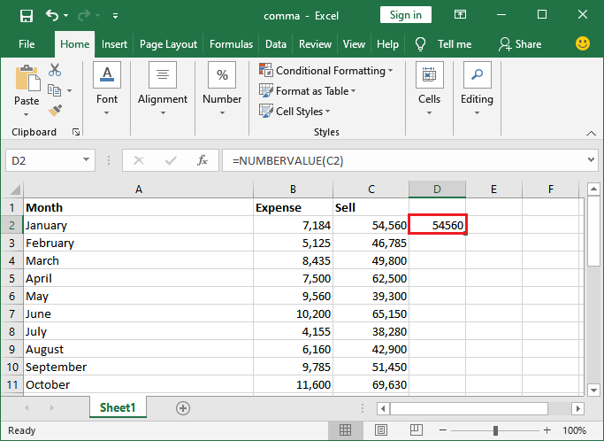 excel convert comma to decimal point