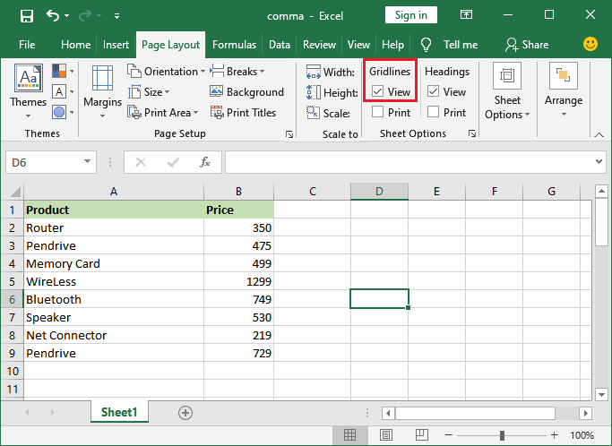 How to remove gridlines in Excel