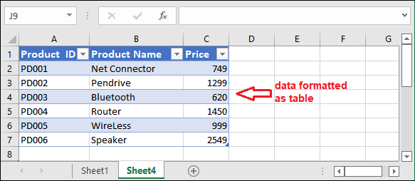 How to remove table in Excel