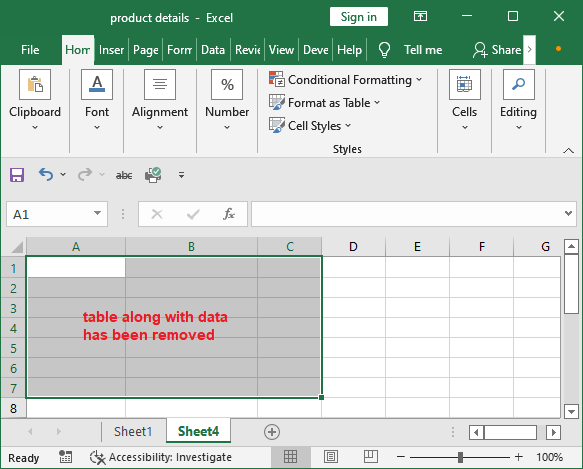 How to remove table in Excel