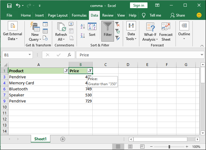 How to remove the filter in Excel
