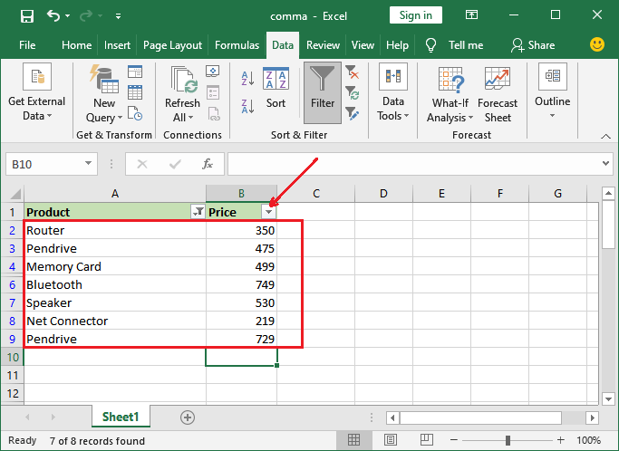 How to remove the filter in Excel