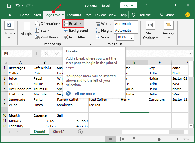 remove openoffice excel page number