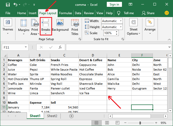 How to remove the page break in Excel