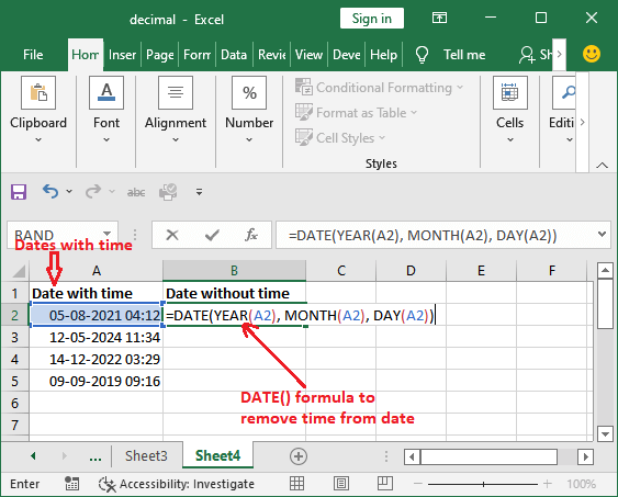 How To Remove Date And Time From Date In Excel