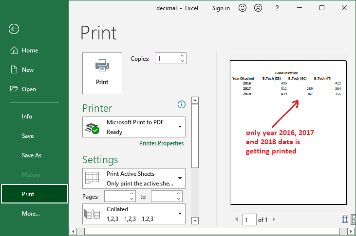 How to set print area in excel?