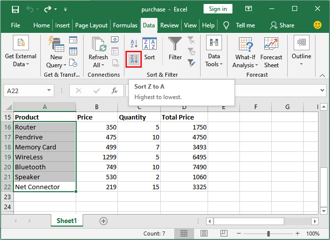 How to sort in Excel