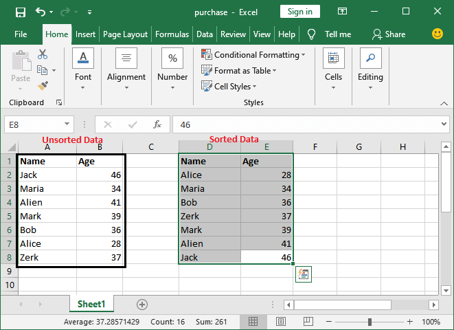How to sort in Excel
