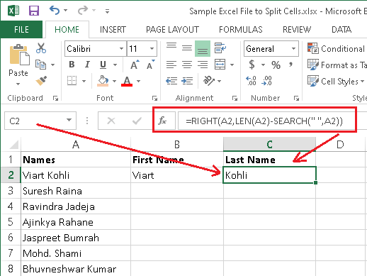 How to Split Cells in Excel