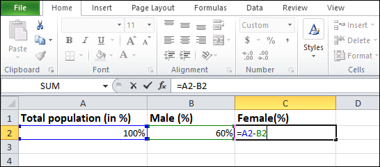 subtract excel formula