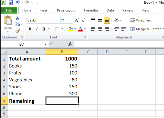 How to subtract in excel