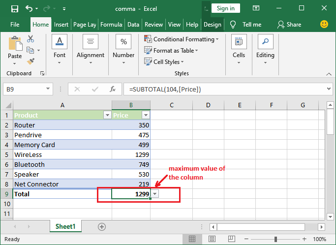 How to sum a column in Excel