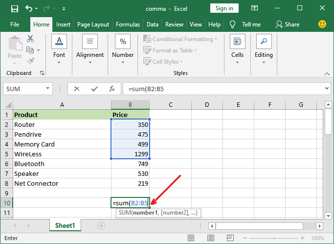 How to sum a column in Excel